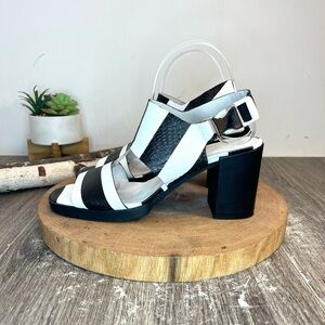 * Miista London | Black and White Heeled Sling Back Sandals Size 39/8.5